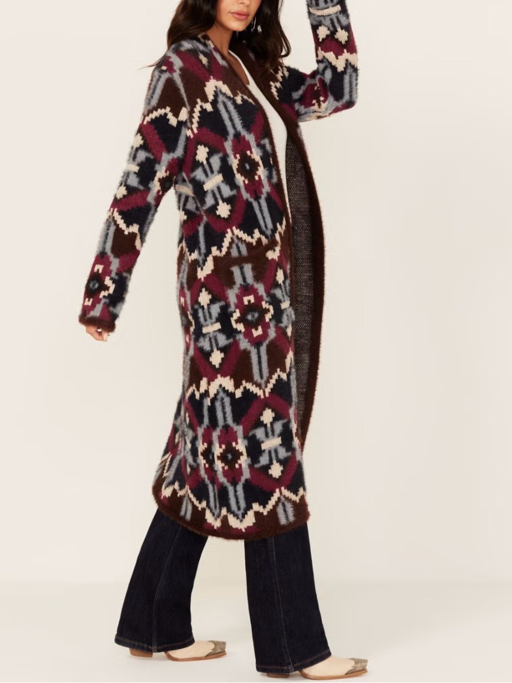 SHYANNE WOMEN'S SOUTHWESTERN PRINT LONG CARDIGAN Size M